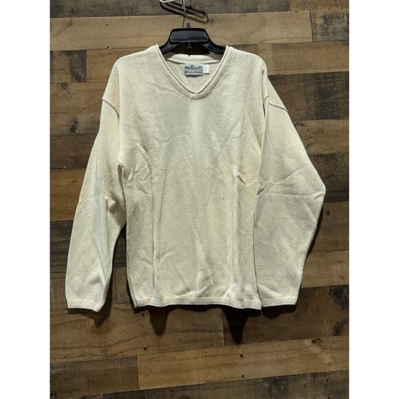 Vintage 1980s WhalerKnits- White/Cream-V-Neck Sweater - Size L - Picture 5 of 7